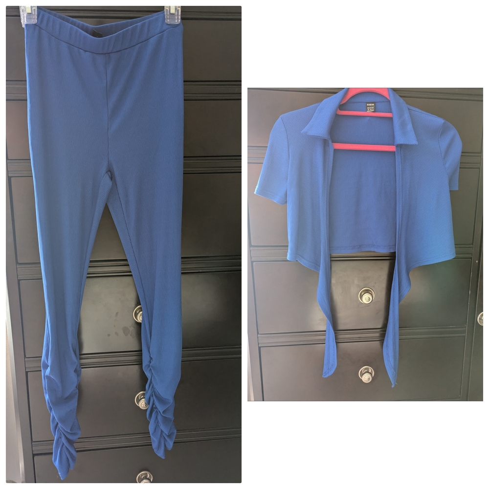 SHEIN Blue Leggings with Ruched Ankle Detail